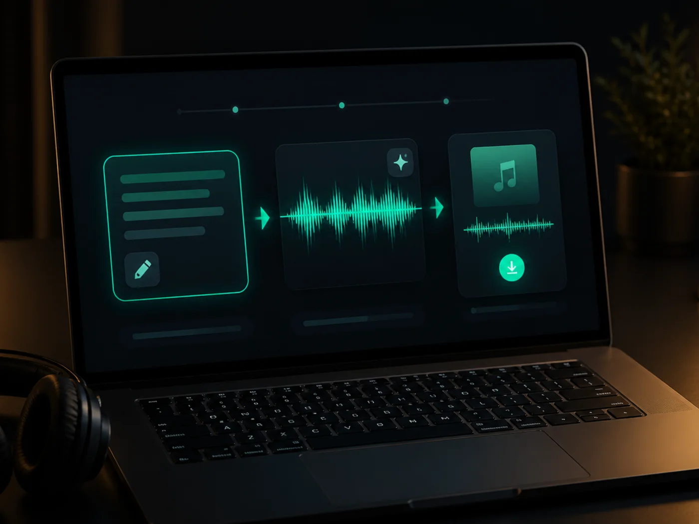 Prompt-to-sound workflow on a dark AI audio interface.