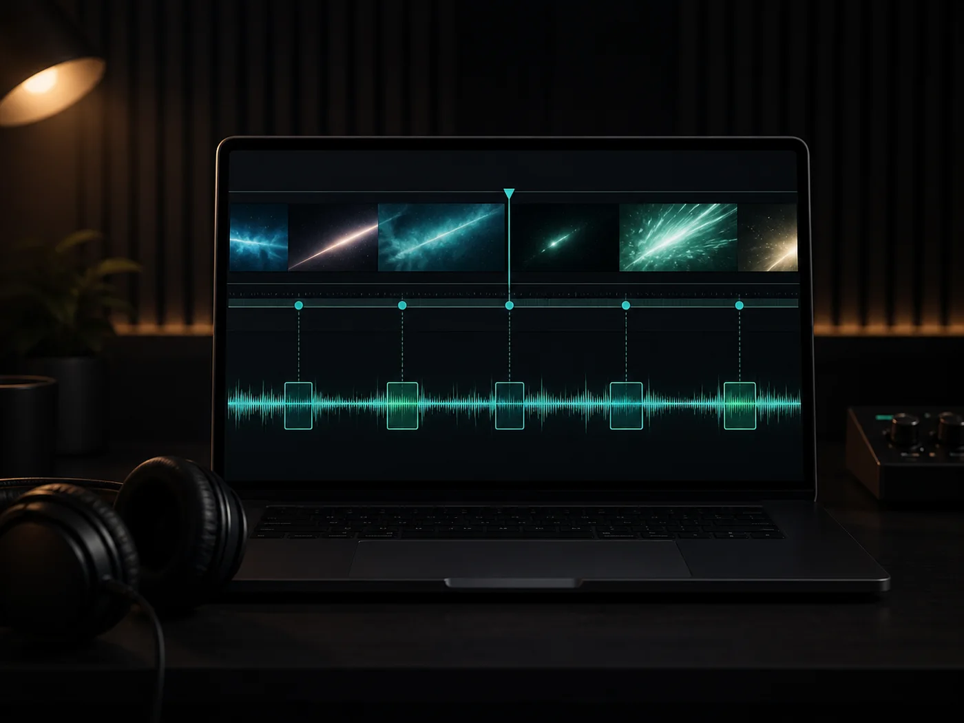 Video timeline cue markers aligned with a generated waveform.