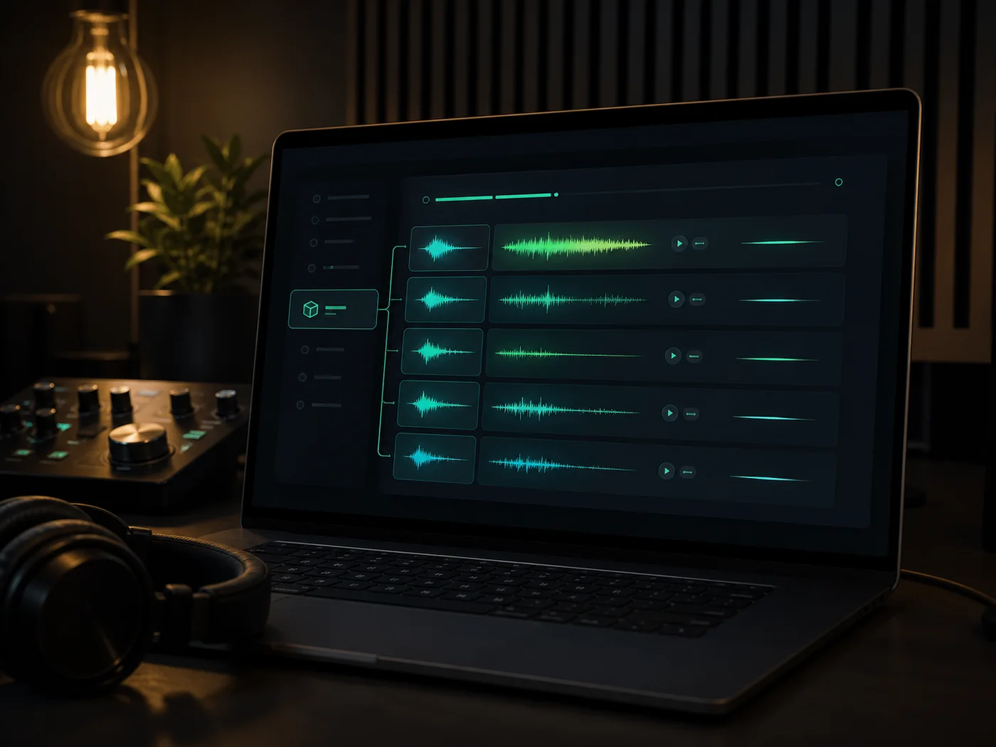 A grouped sound pack interface with related waveform cards.