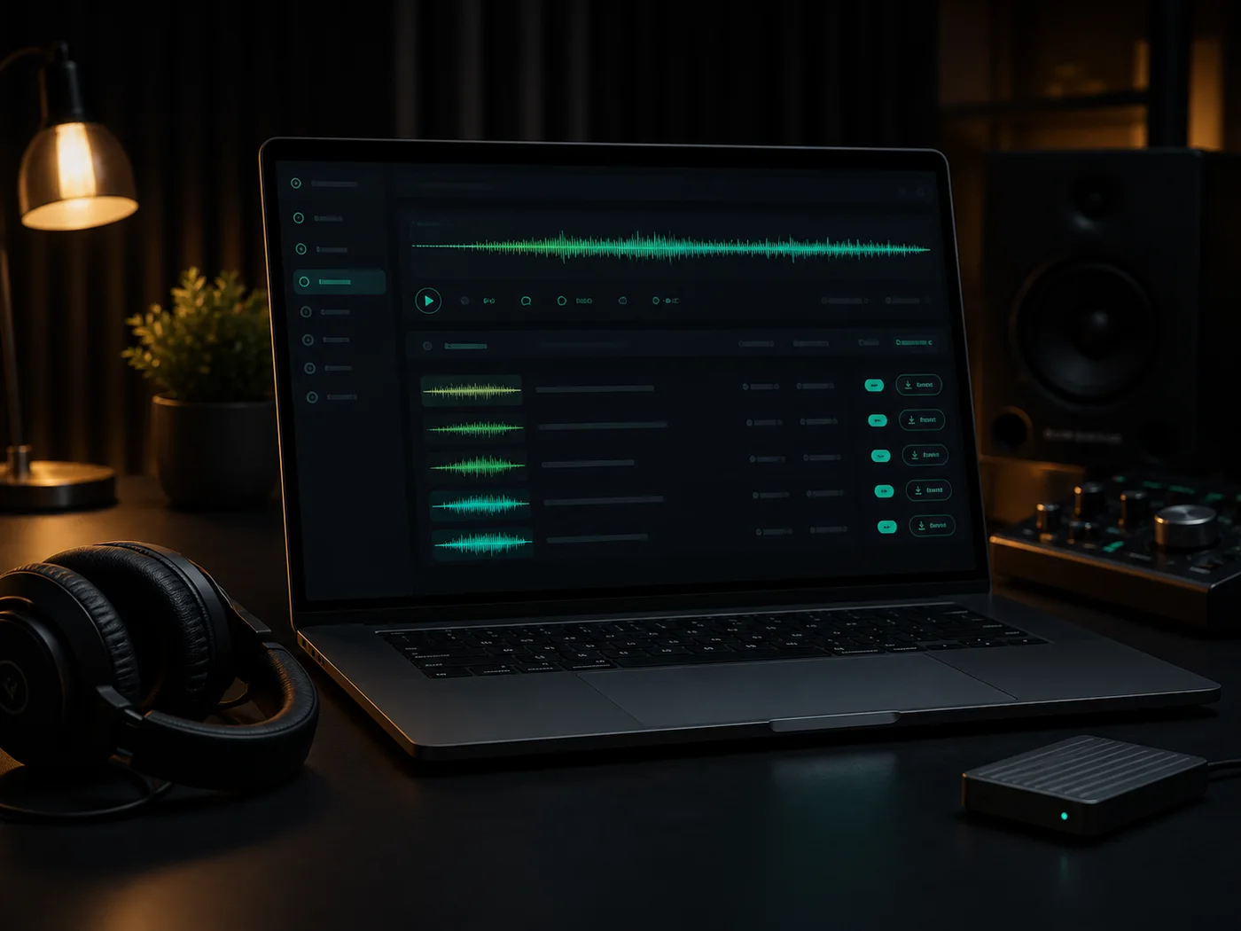 Generated sound cue library ready for preview and export.